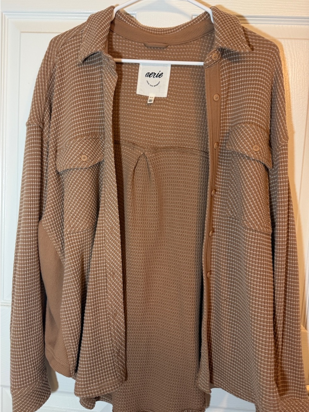 aerie Tan Waffle Button-Front Shacket